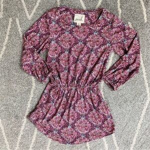 Peek Pink Floral Damask Tie Bloused Waist Stretch Knit Dress Size S (4-5)